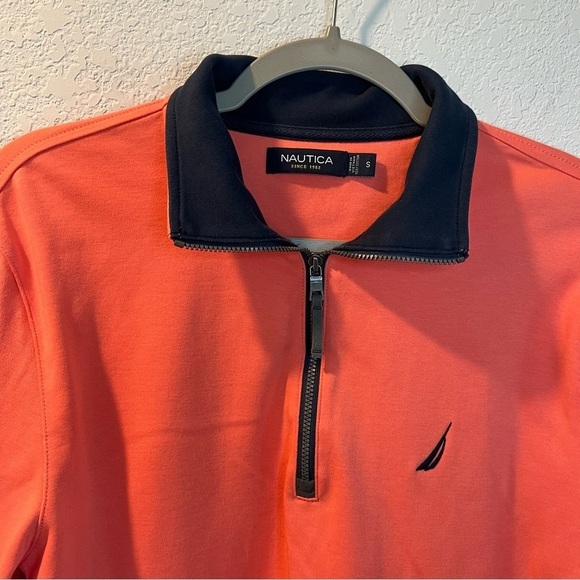Men’s Nautica coral orange long sleeve quarter zip sweater size small S - Picture 2 of 5